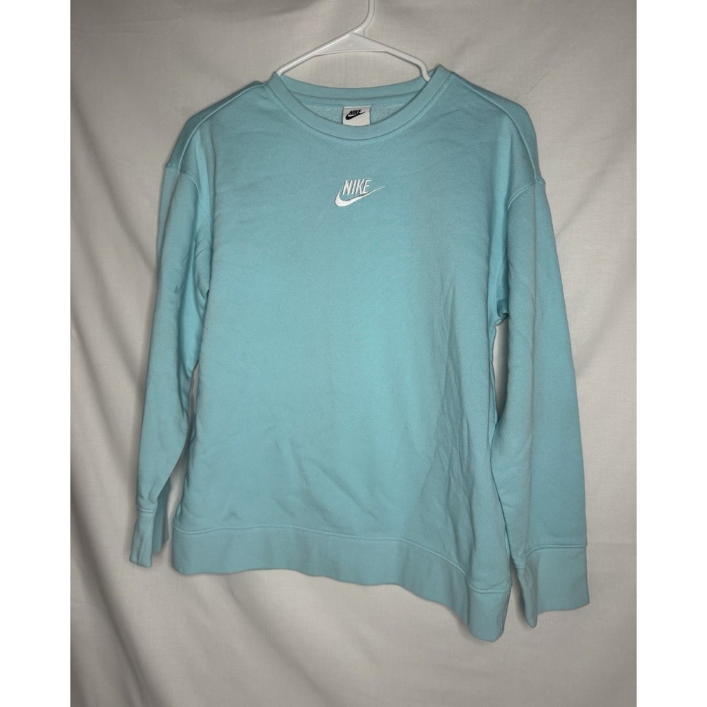Nike Sportswear Club Fleece Crewneck Sweatshirt Aqua Blue Embroidered Logo L